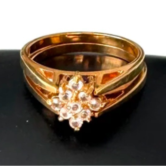 Vintage Art Deco 14k Gold Plated Amethyst Gemstone Cubic Zirconia Flip Ring - Picture 5 of 14